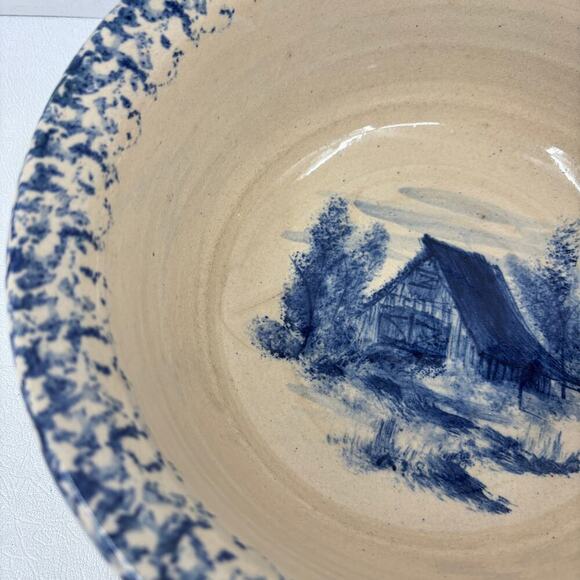 Storie Pottery Mixing Serving Bowl Blue Barn Cabin Marshall TX Stoneware 9.5 In - Picture 5 of 10
